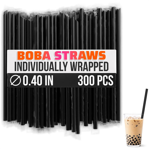 300 Pcs Boba Straws Individually Wrapped - Black