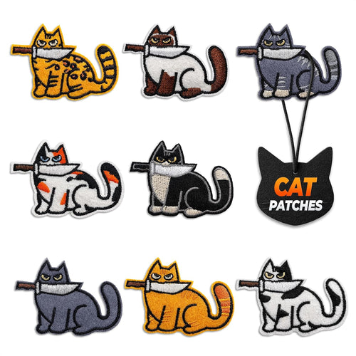 Cat Iron On Patches for Clothes Set of 8