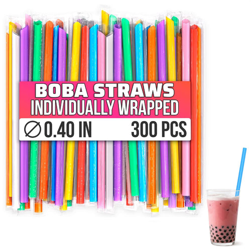 300 Pcs Boba Straws Individually Wrapped - Wide with Angled Tip