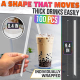 100 Pcs Boba Straws Individually Wrapped - Clear