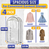 4 Pcs 40-Inch Clear Garment Bags for Hanging Clothes