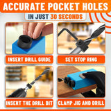14 Pcs Pocket Hole Jig Kit, 15° Angle Drill Guide