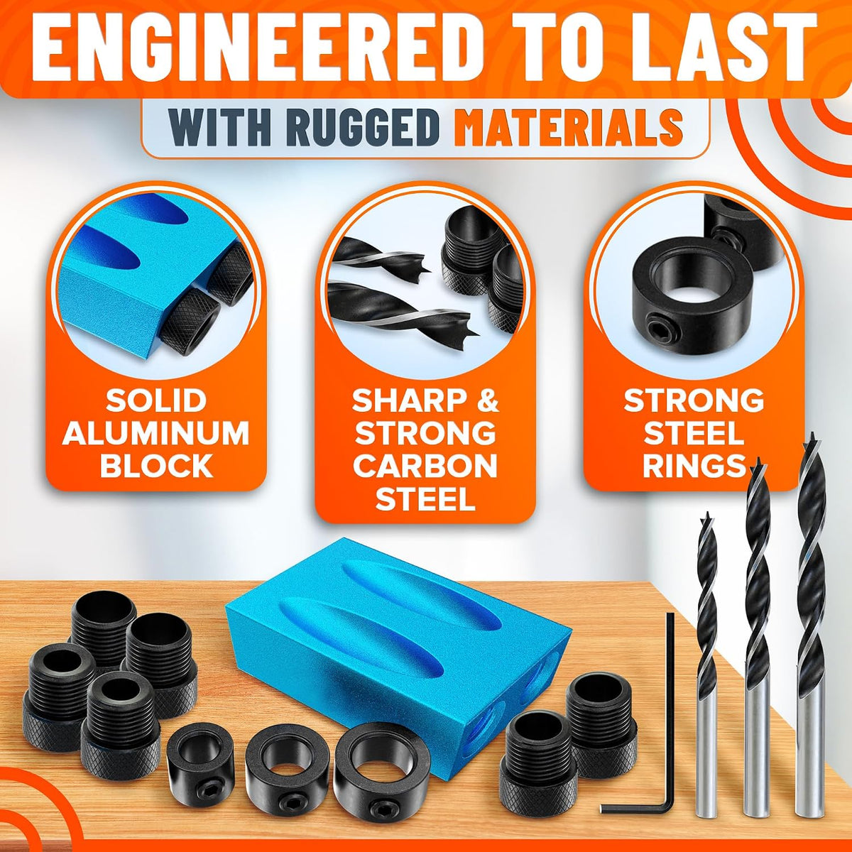14 Pcs Pocket Hole Jig Kit, 15° Angle Drill Guide