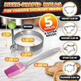 5 Pcs Pancake Mold Set, Stainless Steel