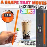 200 Pcs Boba Straws Individually Wrapped - Multicolored