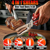 Kitchen Shears Heavy Duty, Safety Lock - Red
