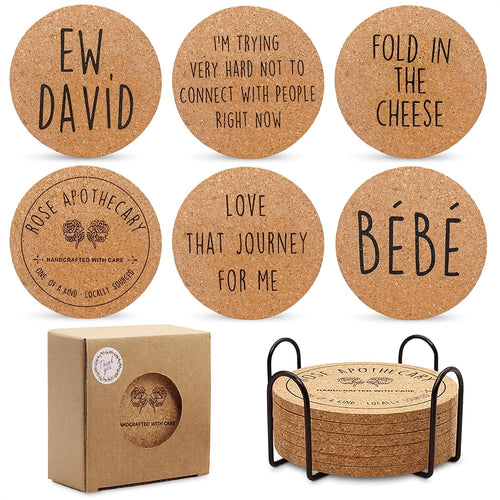 6 Pcs Funny Coasters for Adults with Holder