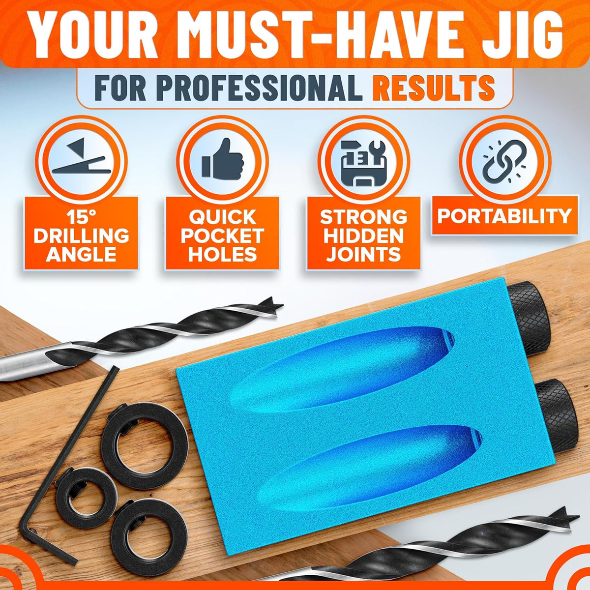 14 Pcs Pocket Hole Jig Kit, 15° Angle Drill Guide