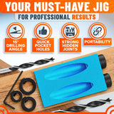 14 Pcs Pocket Hole Jig Kit, 15° Angle Drill Guide